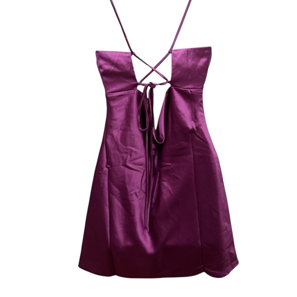 Lulu's Chic Allure Purple Satin Lace-Up Mini Slip Dress Size Small - Picture 4 of 7